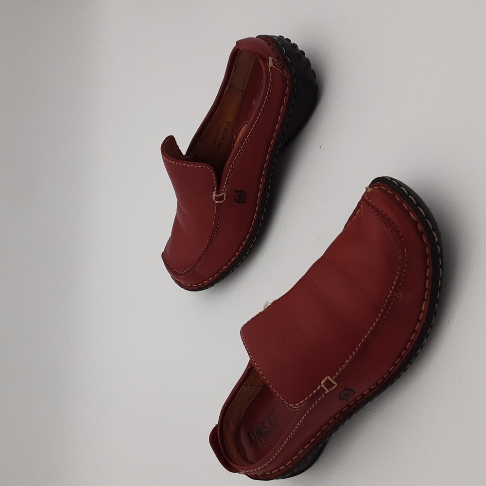 Born Women's Red Leather Slip-On Clog Mules